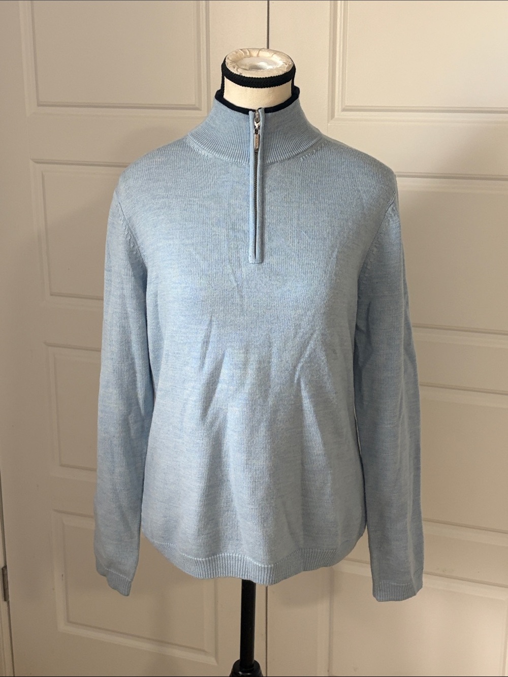 Brooks Brothers Light Blue quarter Zip merino wool Sweater sz L